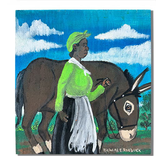 Richard E Roebuck 10x10 Woman and Her Mule on Wood WP4256